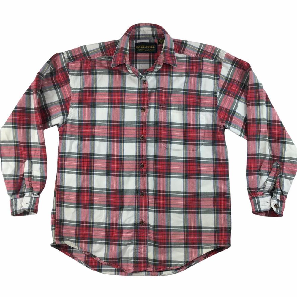 Vintage women’s plaid shirt long sleeve button up M red Tartan Scotch Heritage